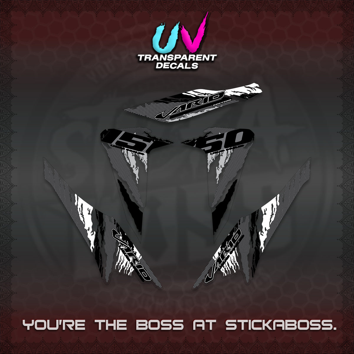 CLICK 150 V2 VARIO UV TRANSPARENT DECALS (2022 SPECIAL SPLASH DESIGN) STICKER KITS BY STICKABOSS
