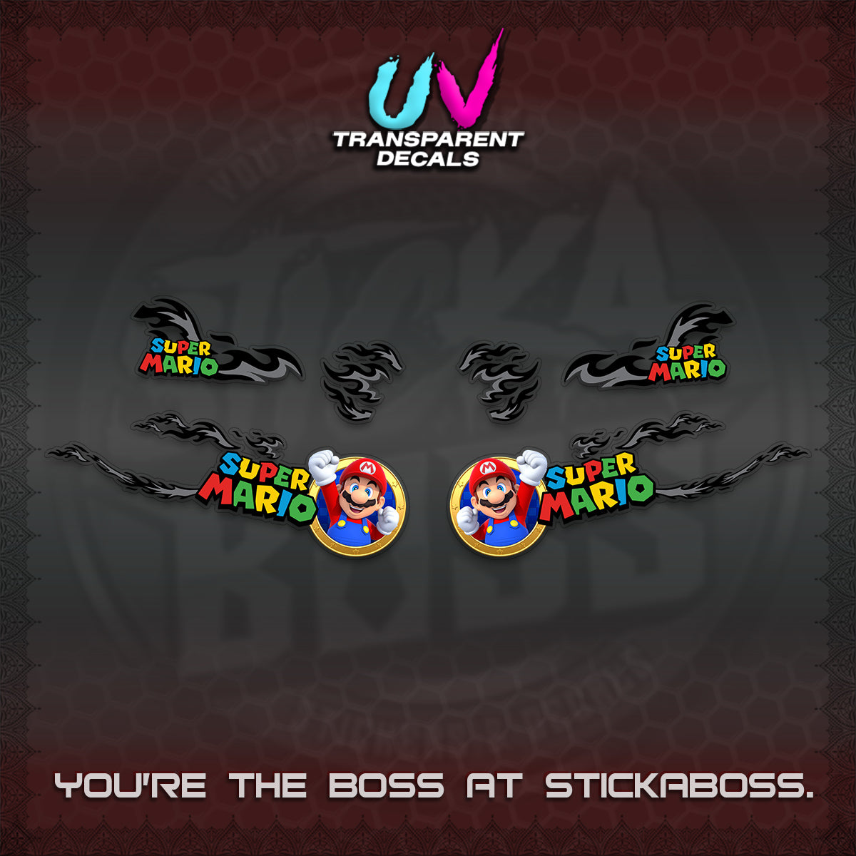 FAZZIO UV TRANSPARENT DECALS (FLAMES 02 SUPER-M MOTIF) STICKER KITS BY STICKABOSS