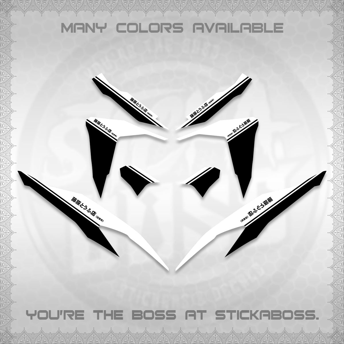 CLICK V2 FOR WHITE DECALS (TRUENO STYLE DESIGN) STICKER KITS BY STICKABOSS