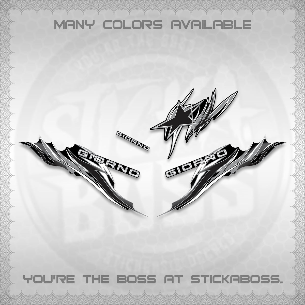 GIORNO 125 DECALS (2026 NEW TRIBAL FIRE NTN) STICKER DECALS BY STICKABOSS