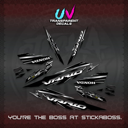 CLICK 125 V4 VARIO UV TRANSPARENT DECALS (2026 BLACK STAR DESIGN) STICKER DECALS By STICKABOSS