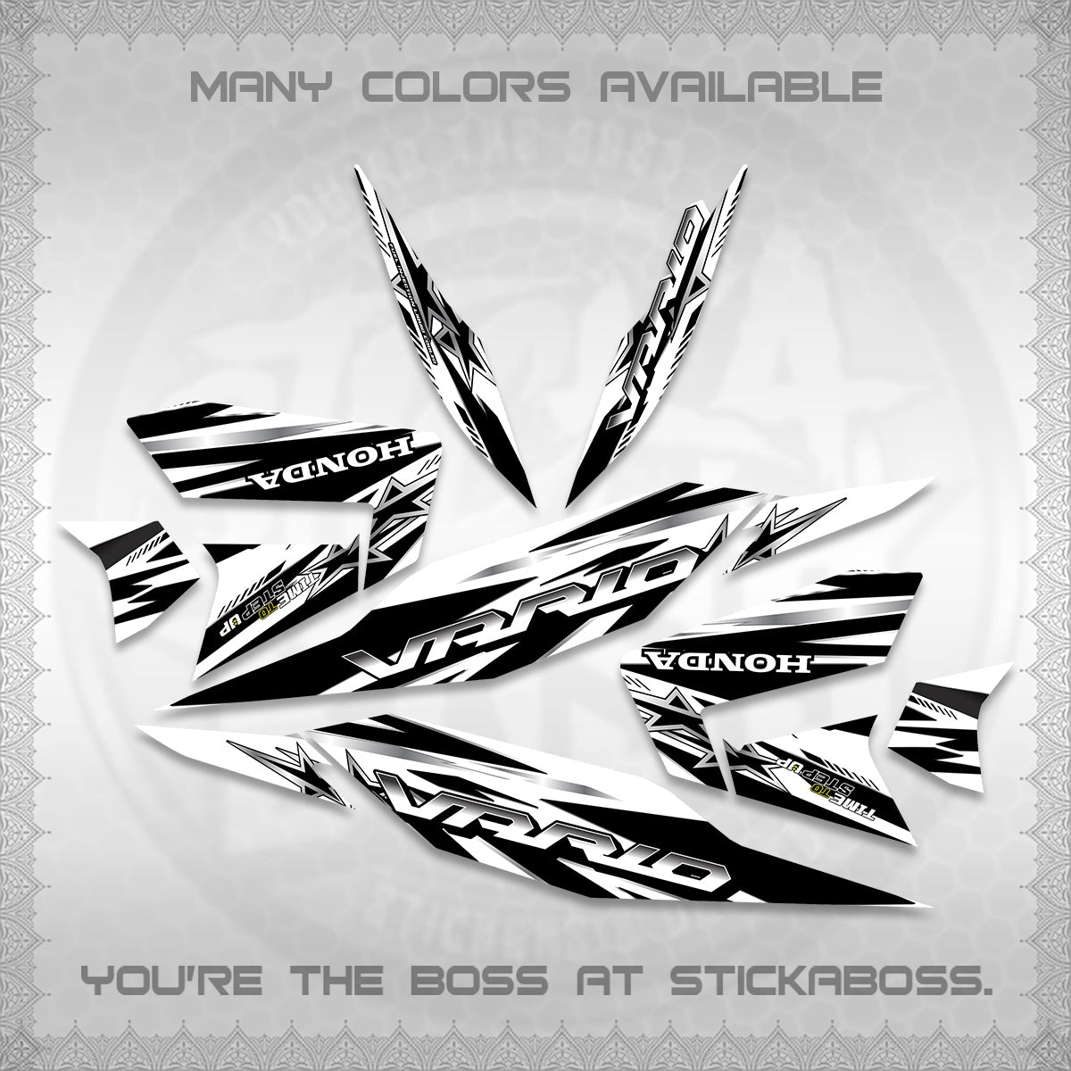 CLICK 125 V4 VARIO FOR WHITE DECALS (2026 BLACK STAR DESIGN) STICKER DECALS By STICKABOSS