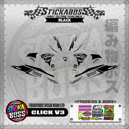 【PREMIUM UV PRINT】TRANSPARENT CLICK V3 STICKER DECALS ( NISSAN NISMO GTR )【WITH FREEBIES】