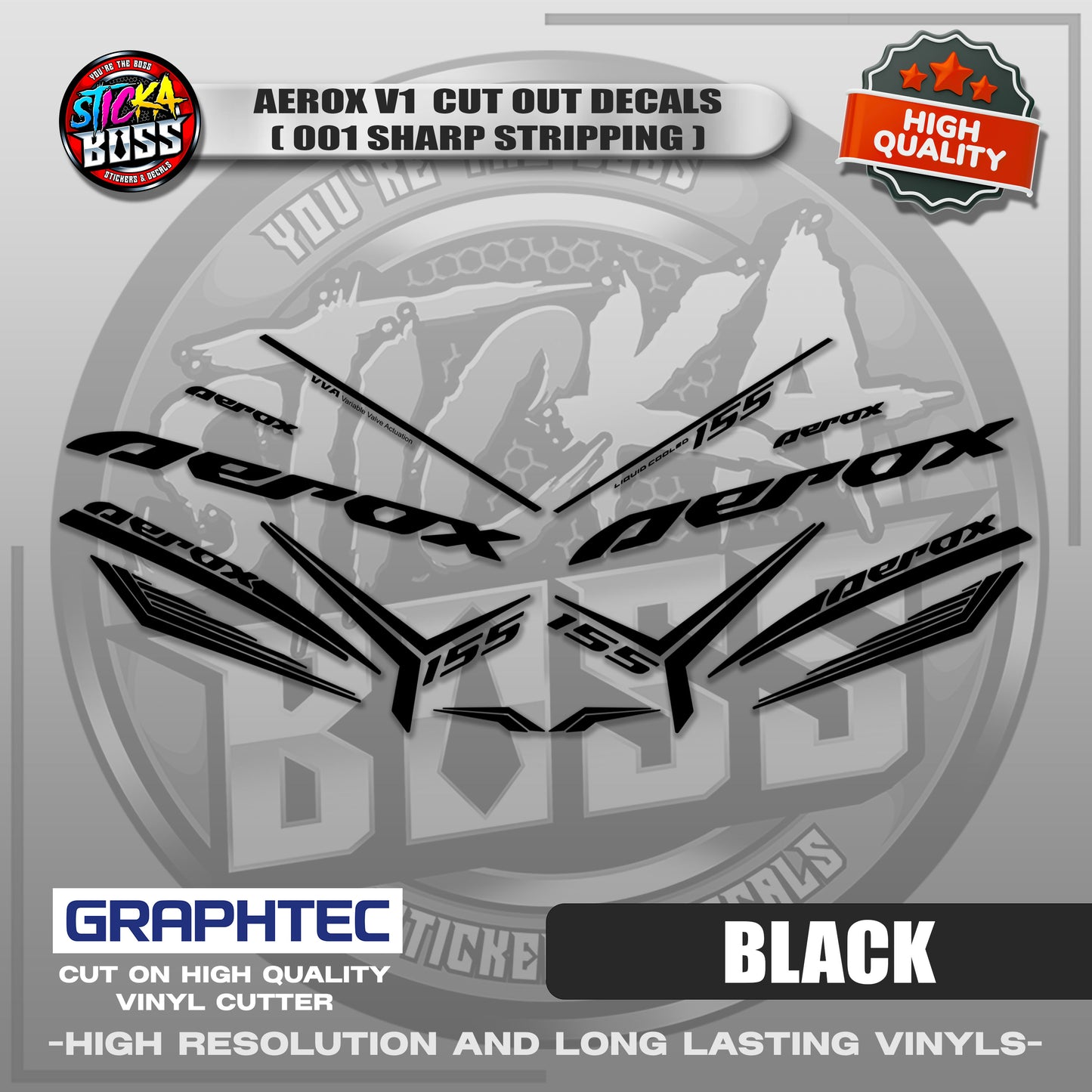 AEROX V1 CUT OUT DECALS ( 001 SHARP STRIPPING ) | VINYL WATERPROOF CUT-OUT STICKER DECALS