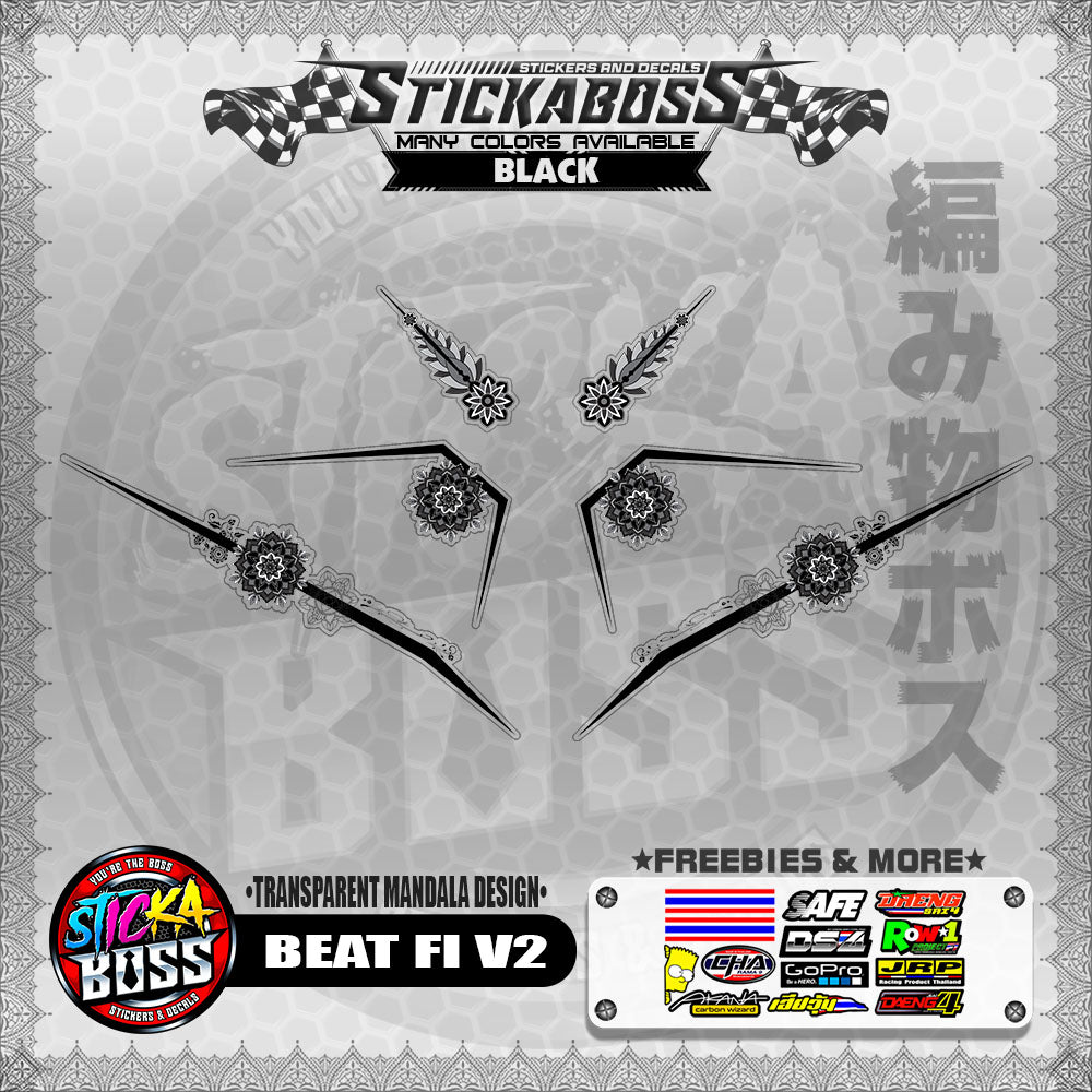 【PREMIUM UV PRINT】TRANSPARENT BEAT FI V2 STICKER DECALS ( MANDALA DESIGN )【WITH FREEBIES】