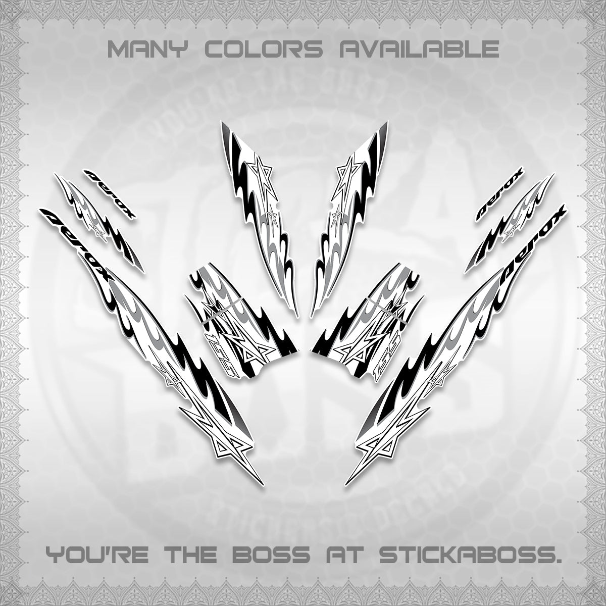 AEROX V2 INDO FOR WHITE DECALS (2026 STAR 0001 MOTIF) STICKER KITS By STICKABOSS