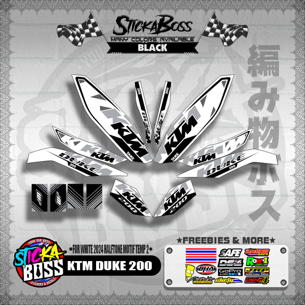 KTM DUKE 200 STICKER DECALS ( FOR WHITE 2024 HALFTONE MOTIF TEMP 2 )【WITH FREEBIES】
