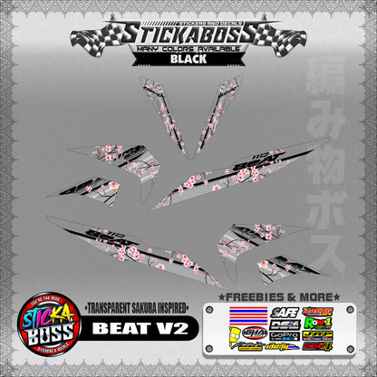 【PREMIUM UV PRINT】TRANSPARENT BEAT FI V2 STICKER DECALS ( SAKURA INSPIRED )【WITH FREEBIES】