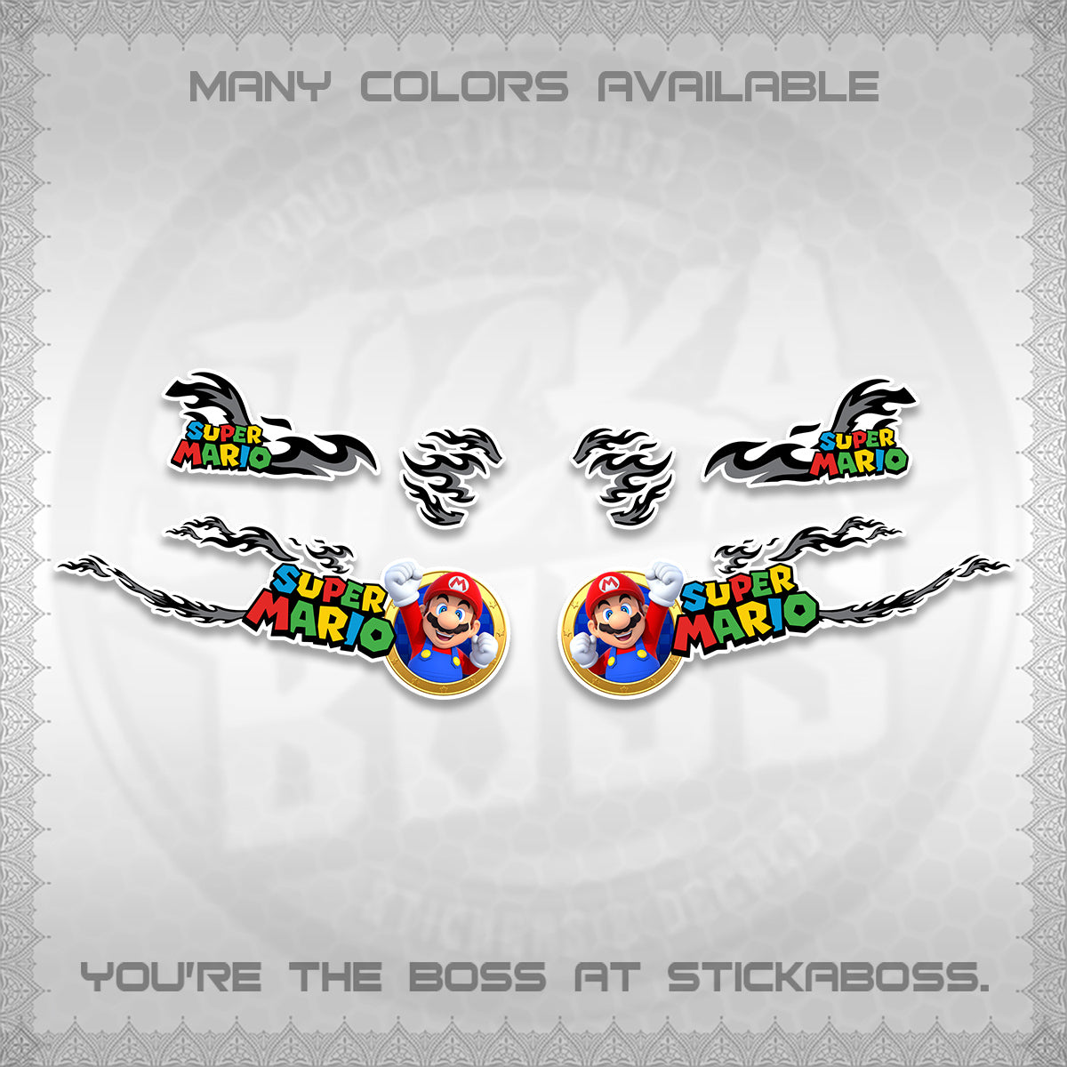 FAZZIO FOR WHITE DECALS (FLAMES 02 SUPER-M MOTIF) STICKER KITS BY STICKABOSS