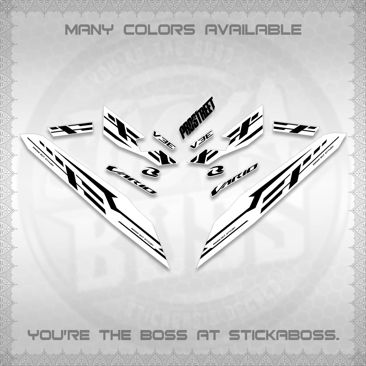 CLICK V3 FOR WHITE VARIO DECALS (2026 V3E 001 DESIGN)STICKER DECALS By STICKABOSS