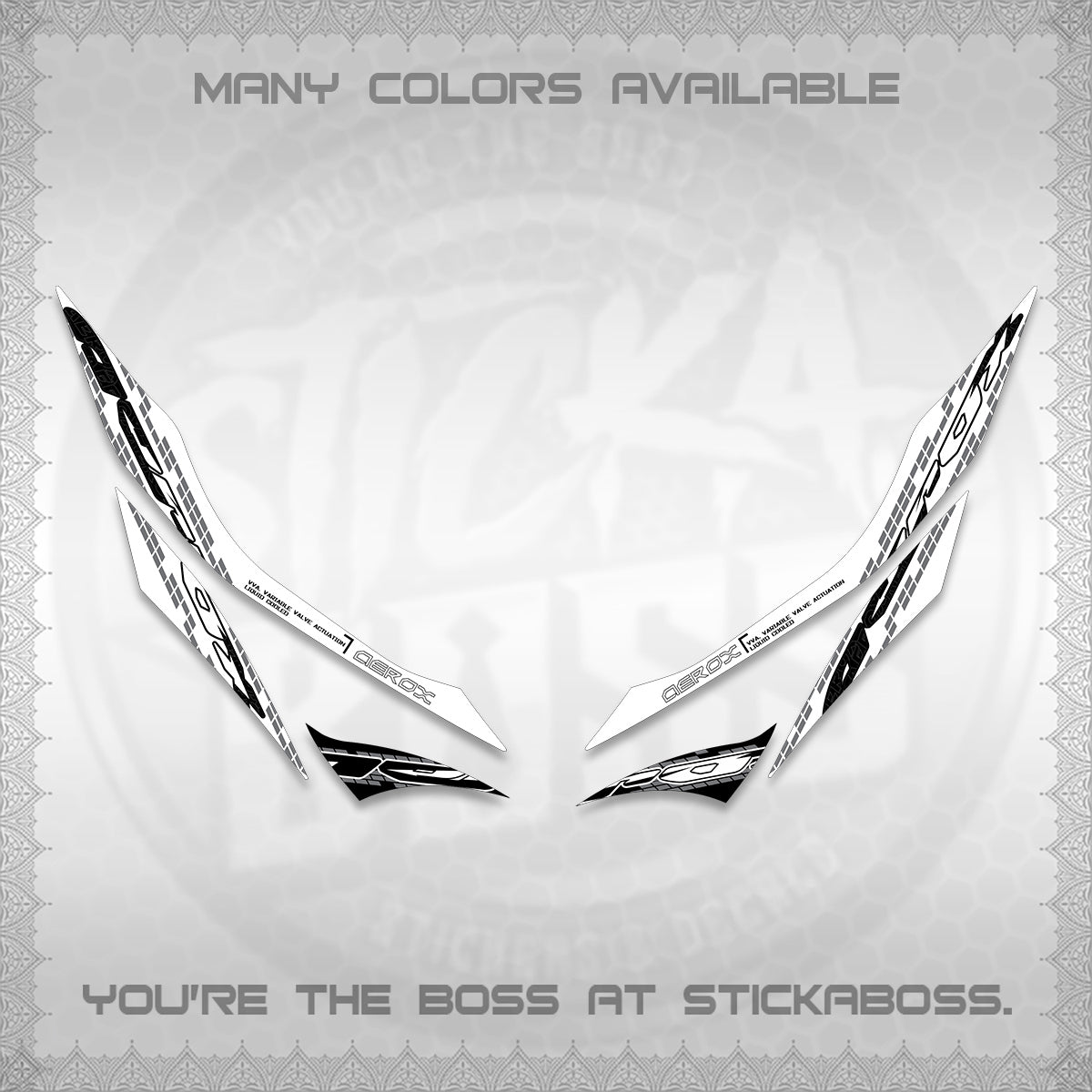 AEROX 155 V1 FOR WHITE DECALS (NEW 2026 VORTEX) STICKER KITS BY STICKABOSS