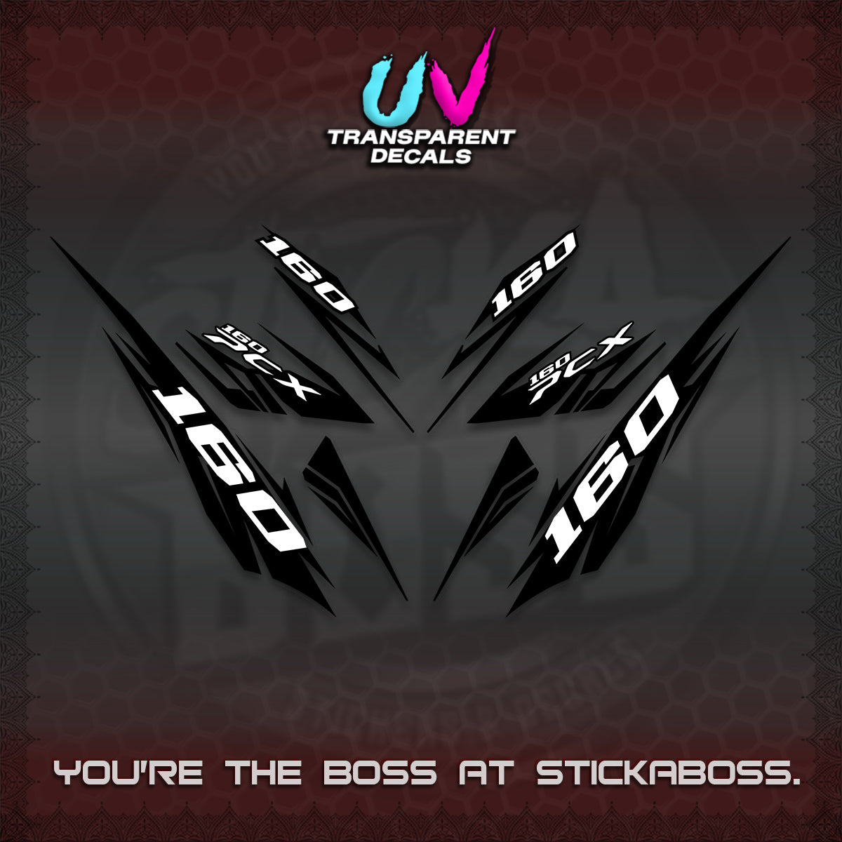 PCX 150 160 INDO UV TRANSPARENT DECALS (2026 NEW 08 DESIGN) STICKER DECALS By STICKABOSS