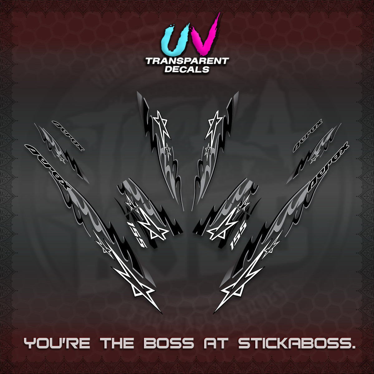 AEROX V2 INDO UV TRANSPARENT DECALS (2026 STAR 0001 MOTIF) STICKER KITS By STICKABOSS