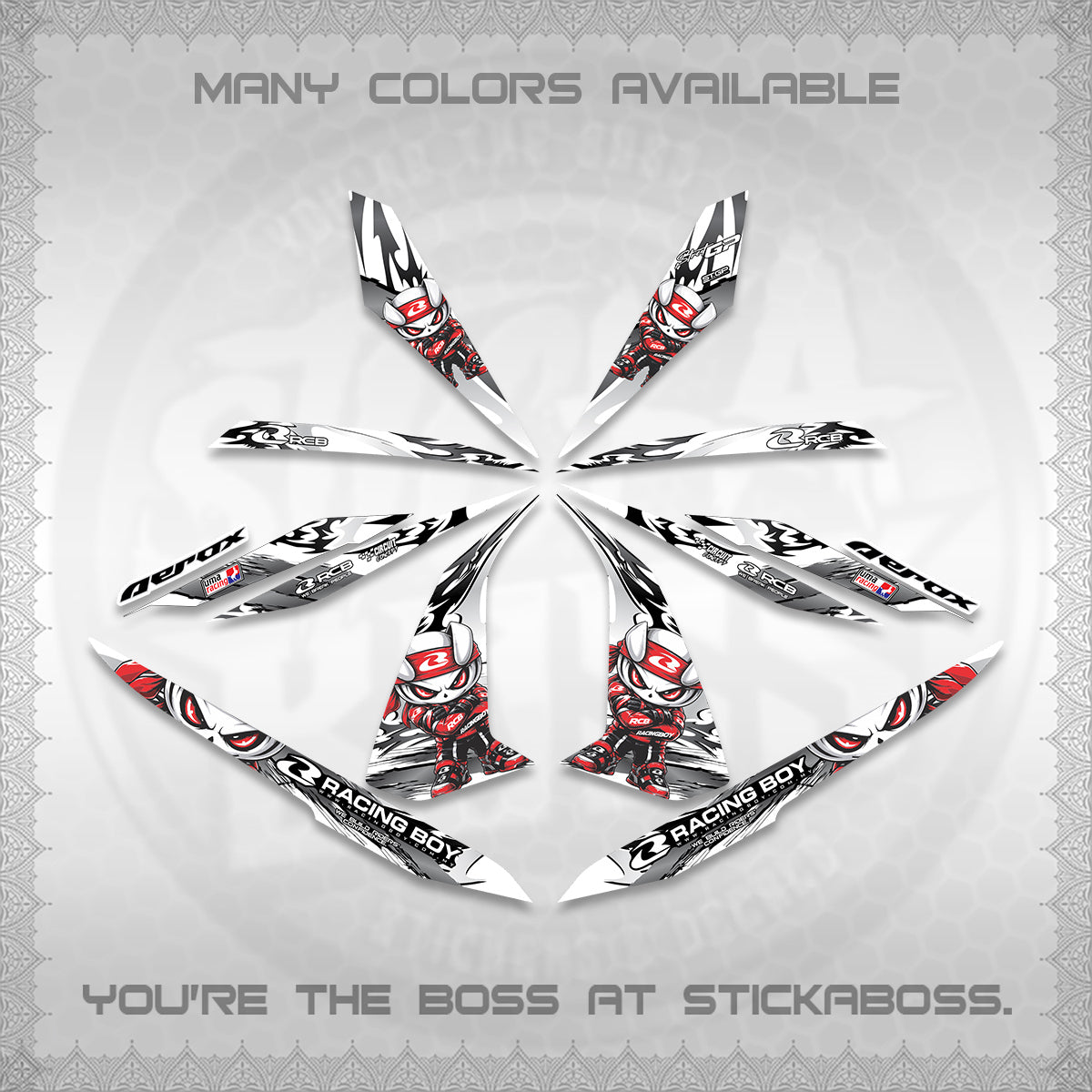 AEROX 155 V1 FOR WHITE DECALS (2026 NEW RCB 2.0 DESIGN) STICKER KITS BY STICKABOSS