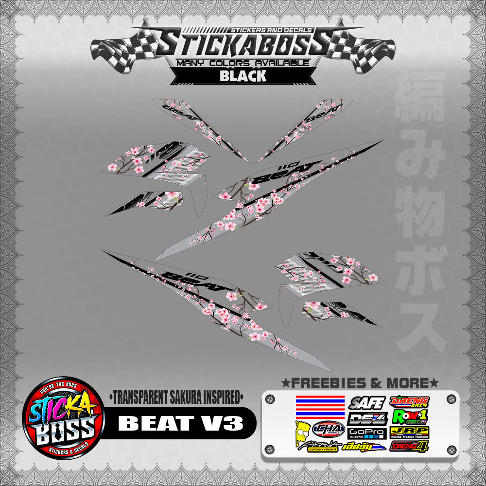 【PREMIUM UV PRINT】TRANSPARENT BEAT FI V3 STICKER DECALS ( SAKURA INSPIRED )【WITH FREEBIES】