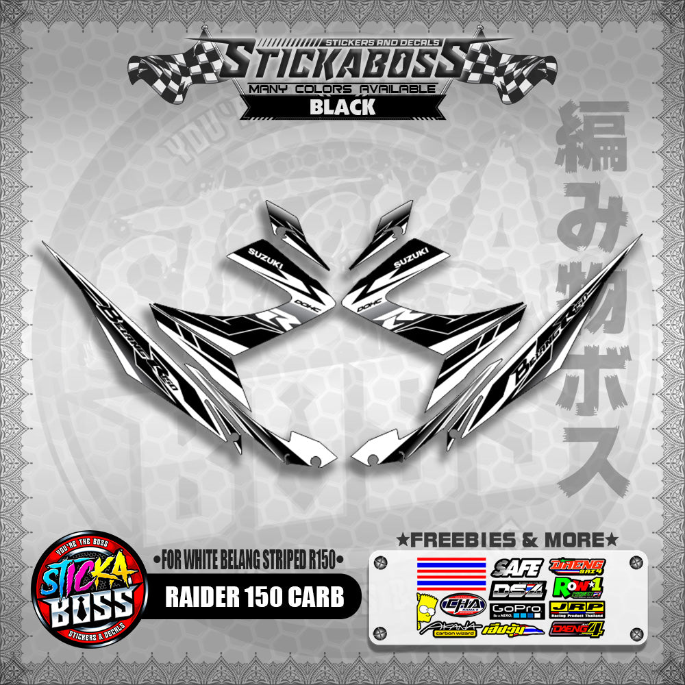 RAIDER 150 CARB STICKER DECALS ( FOR WHITE BELANG STRIPED R150 )【WITH FREEBIES】