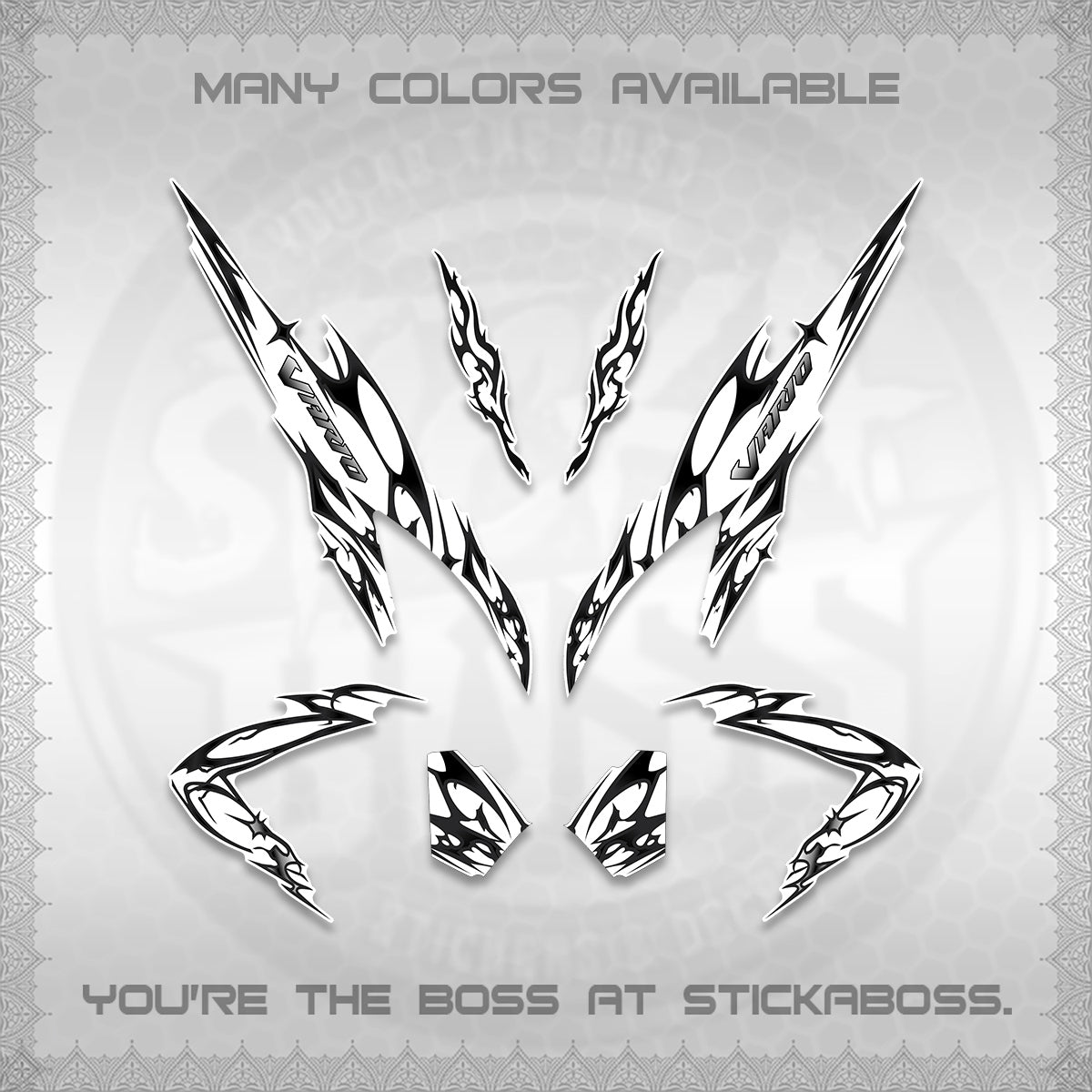 CLICK 125 V2 VARIO FOR WHITE DECALS (2026 TRIBAL LIGHTNING DESIGN) STICKER KITS BY STICKABOSS