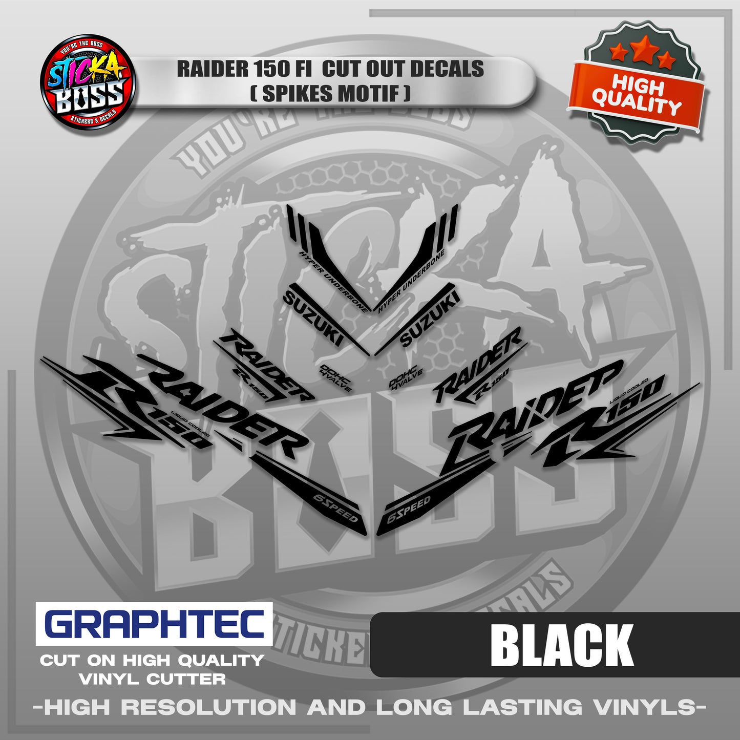 RAIDER 150 FI CUT OUT DECALS ( SPIKES MOTIF ) | VINYL WATERPROOF CUT-OUT STICKER DECALS