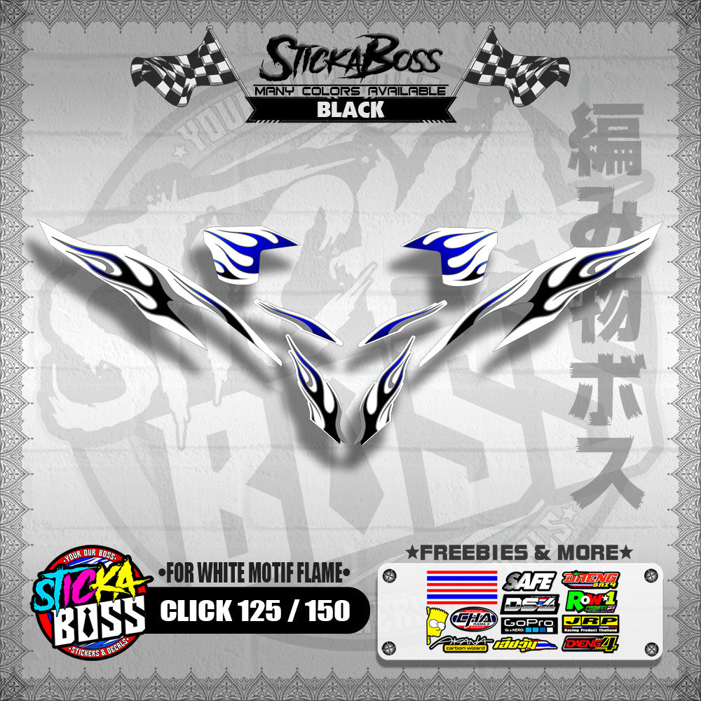 CLICK 125 / 150 V2 DECALS ( FOR WHITE MOTIF FLAME )【WITH FREEBIES】