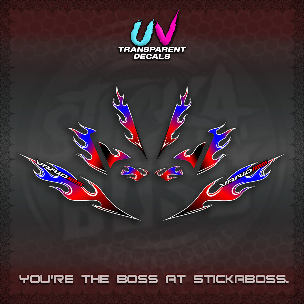 CLICK 125 V4 UV TRANSPARENT VARIO DECALS (MOTIF FLAME 2)STICKER DECALS By STICKABOSS