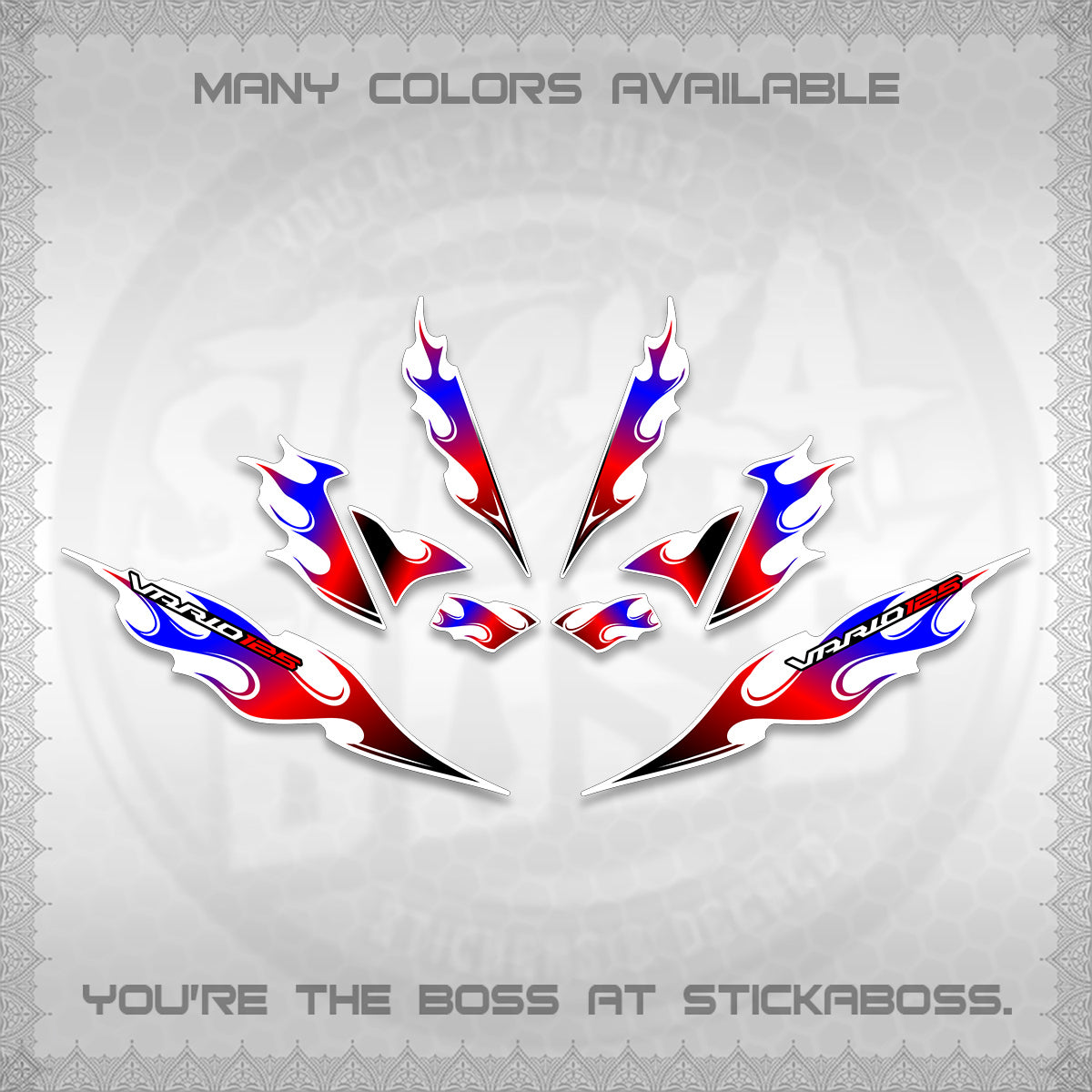CLICK 125 V4 FOR WHITE VARIO DECALS (2026 MOTIF FLAME 2 TONE)STICKER DECALS By STICKABOSS