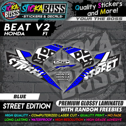 Honda Beat Fi V2 Stock Decals (Street Edition)【PREMIUM GLOSSY LAMINATED】