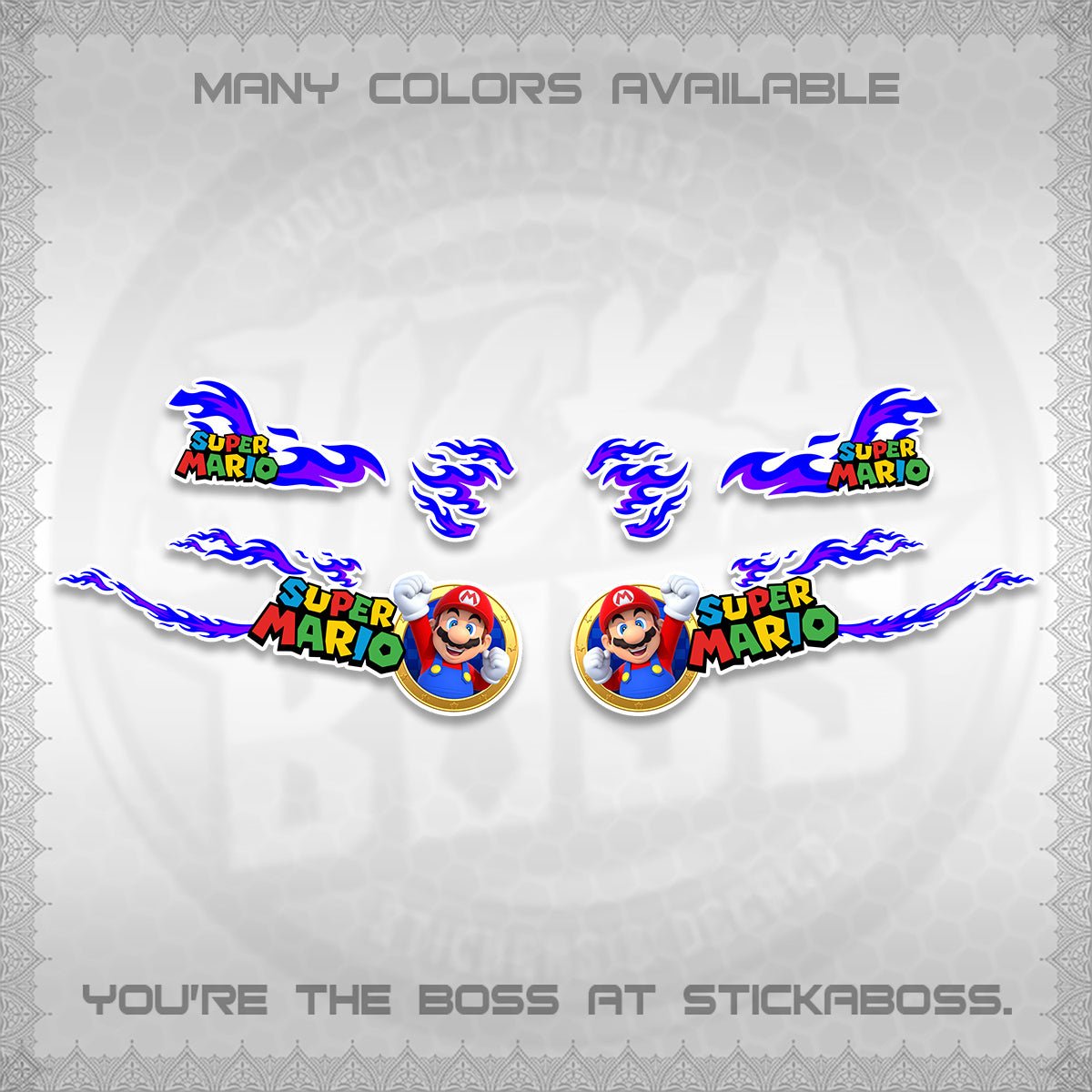 FAZZIO FOR WHITE DECALS (FLAMES 02 SUPER-M MOTIF) STICKER KITS BY STICKABOSS