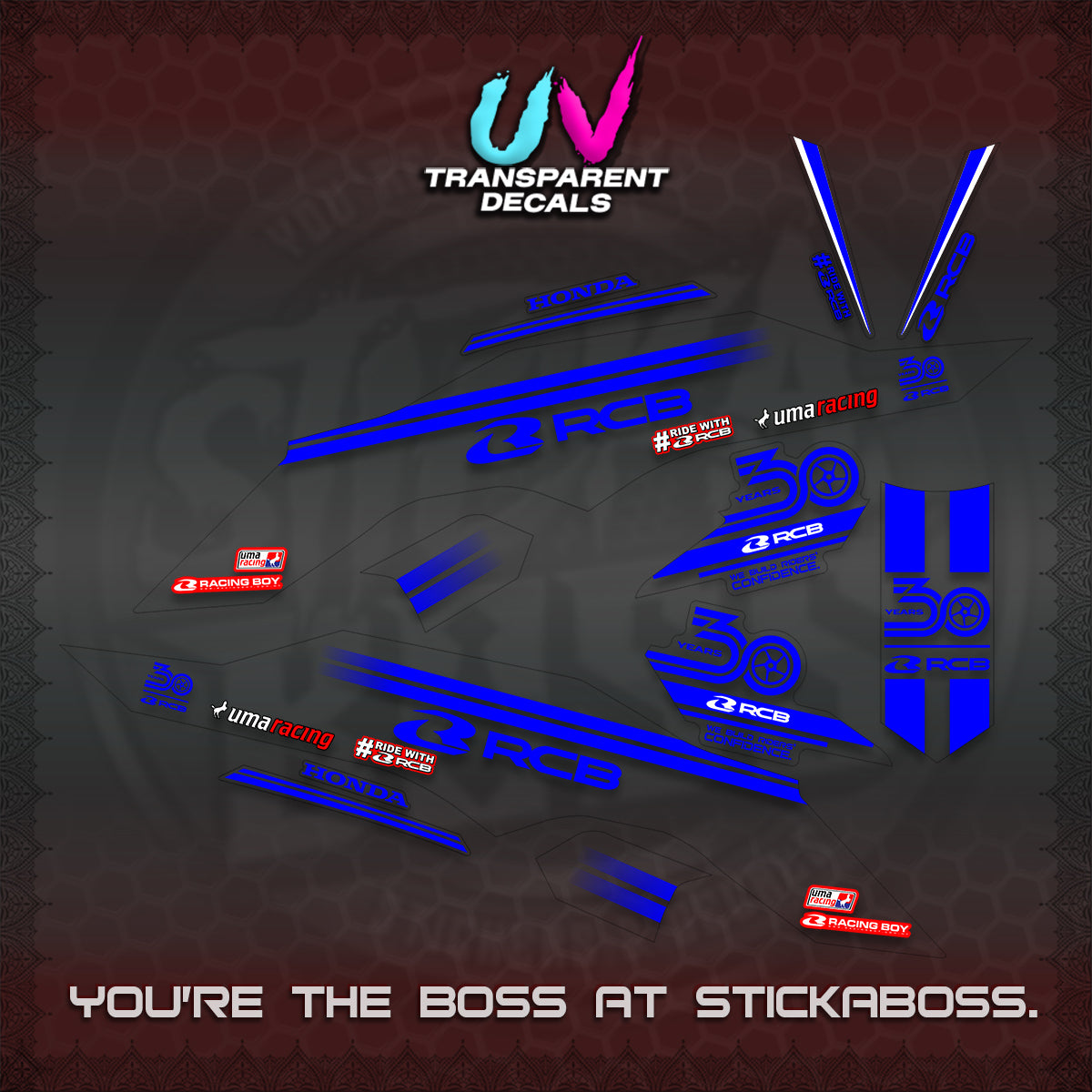 CLICK 125 V3 UV TRANSPARENT DECALS (2026 30TH ANNIVERSARY RACING DESIGN) STICKER DECALS By STICKABOSS