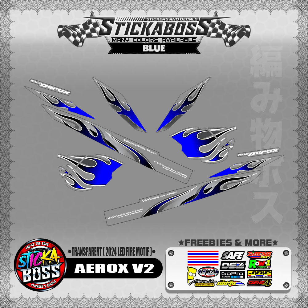 [ PREMIUM UV PRINT ] TRANSPARENT AEROX V2 DECALS ( 2024 LED FIRE MOTIF )【WITH FREEBIES】