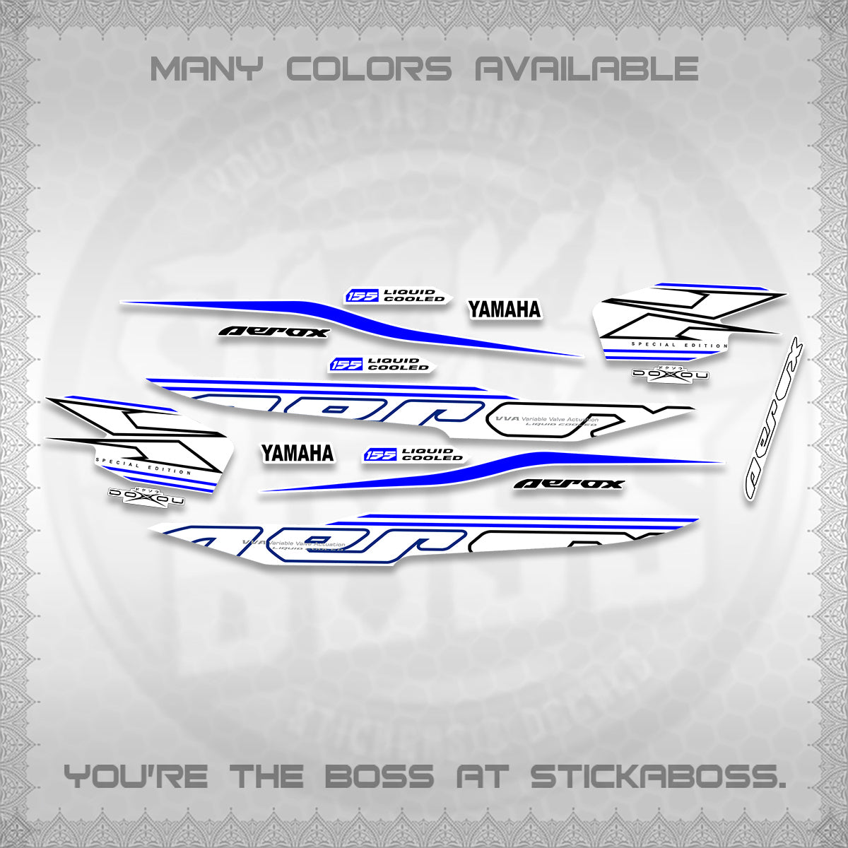 AEROX 155 V1 FOR WHITE DECALS (2026 CYBER STYLE 01) STICKER KITS BY STICKABOSS
