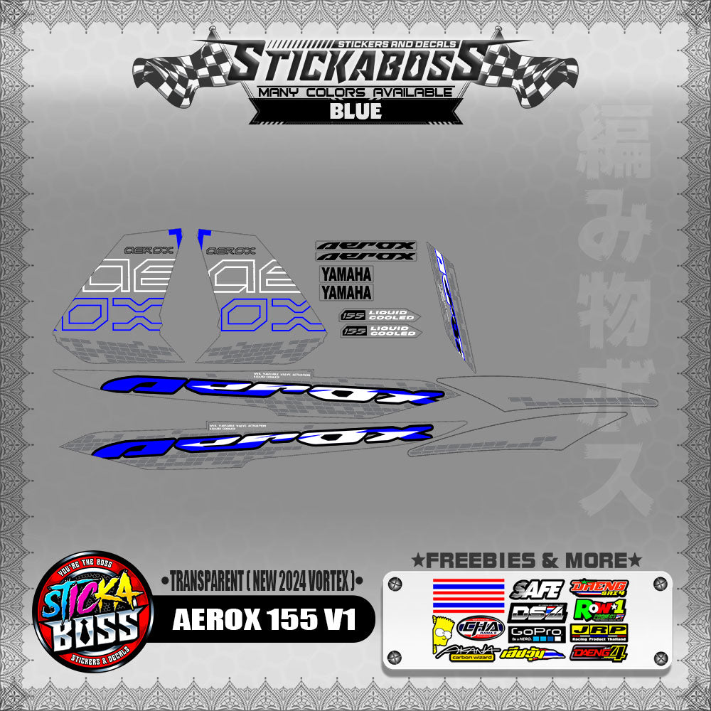 [ PREMIUM UV PRINT ] TRANSPARENT  AEROX 155 V1 DECALS ( NEW 2024 VORTEX )【WITH FREEBIES】
