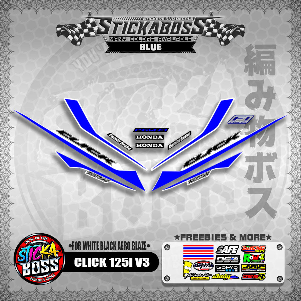 CLICK 125i V3 STICKER DECALS ( FOR WHITE BLACK AERO BLAZE )【WITH FREEBIES】