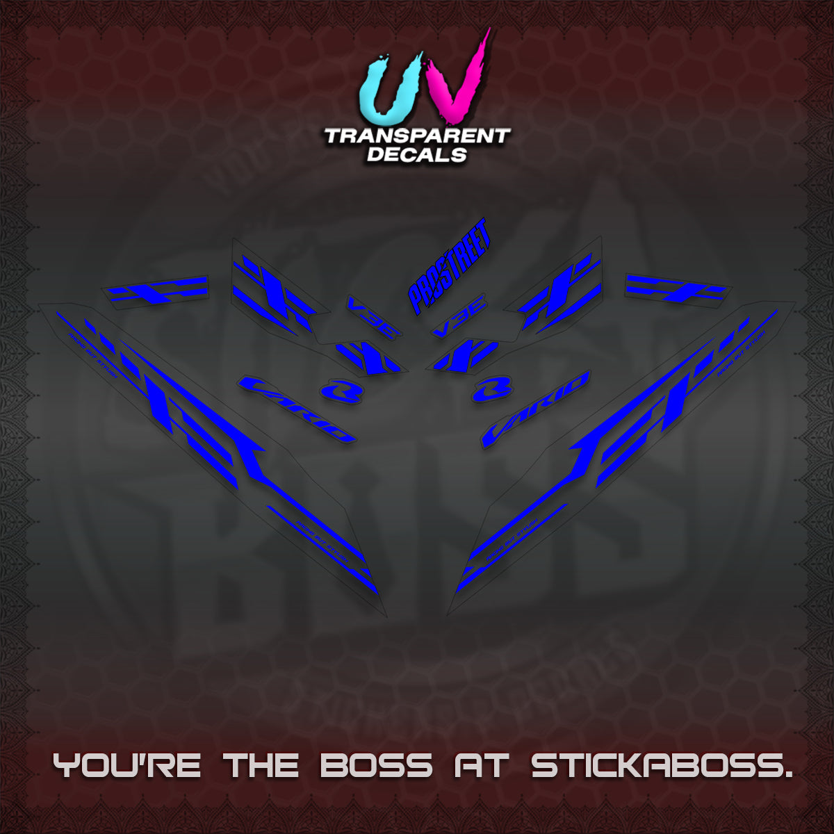 CLICK V3 UV TRANSPARENT VARIO DECALS (2026 V3E 001 DESIGN)STICKER KITS By STICKABOSS