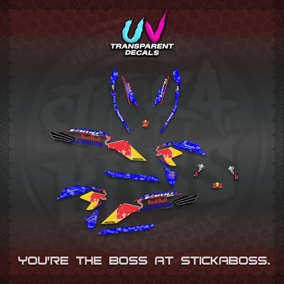 CLICK V3 UV TRANSPARENT DECALS (2026 BULLREDS RACE DESIGN) STICKER KITS BY STICKABOSS