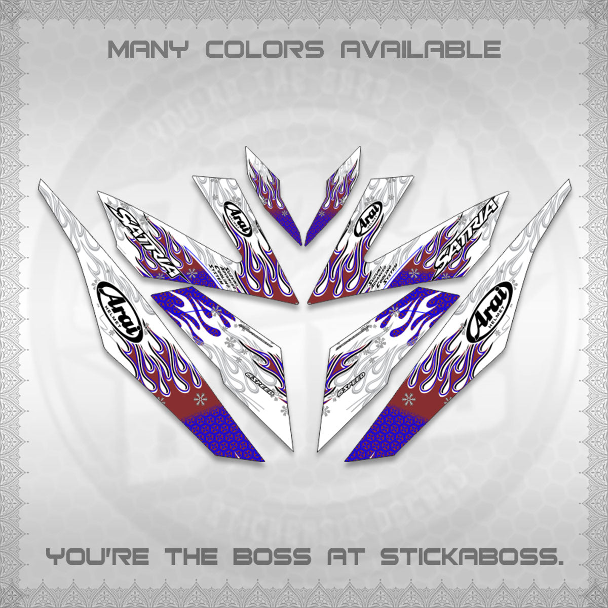 RAIDER 150 Fi FOR WHITE SATRIA DECALS(ARAI API NEW TERBARU VIRAL ELEGAN)STICKER DECALS By STICKABOSS