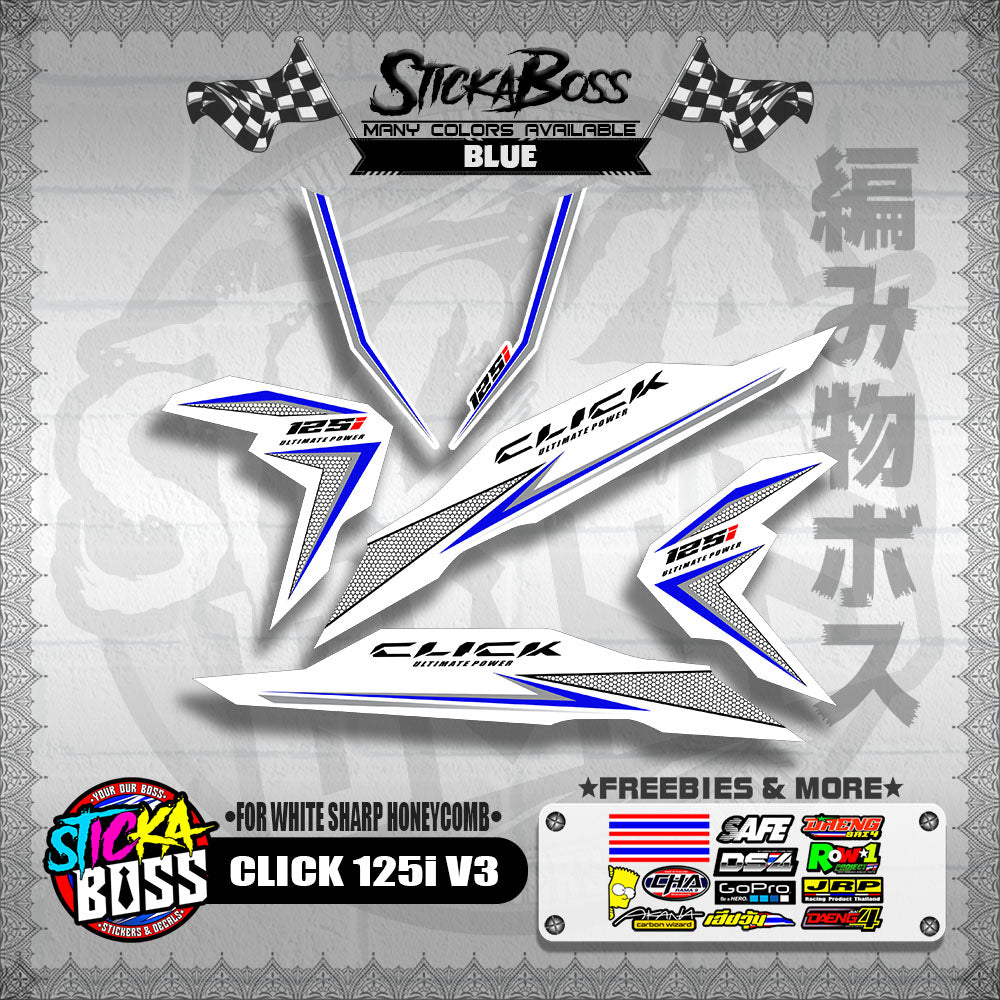 CLICK 125i V3 DECALS ( FOR WHITE SHARP HONEYCOMB )【WITH FREEBIES】