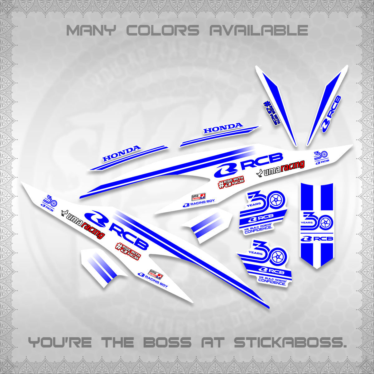 CLICK 125 V2 FOR WHITE DECALS (2026 30TH ANNIVERSARY RACING DESIGN) STICKER DECALS BY STICKABOSS