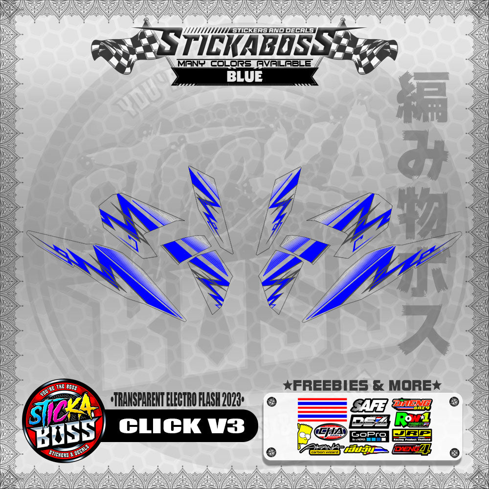 【PREMIUM UV PRINT】TRANSPARENT CLICK 125 V3 STICKER DECALS ( ELECTRO FLASH 2023 )【WITH FREEBIES】