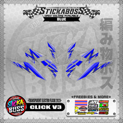 【PREMIUM UV PRINT】TRANSPARENT CLICK 125 V3 STICKER DECALS ( ELECTRO FLASH 2023 )【WITH FREEBIES】