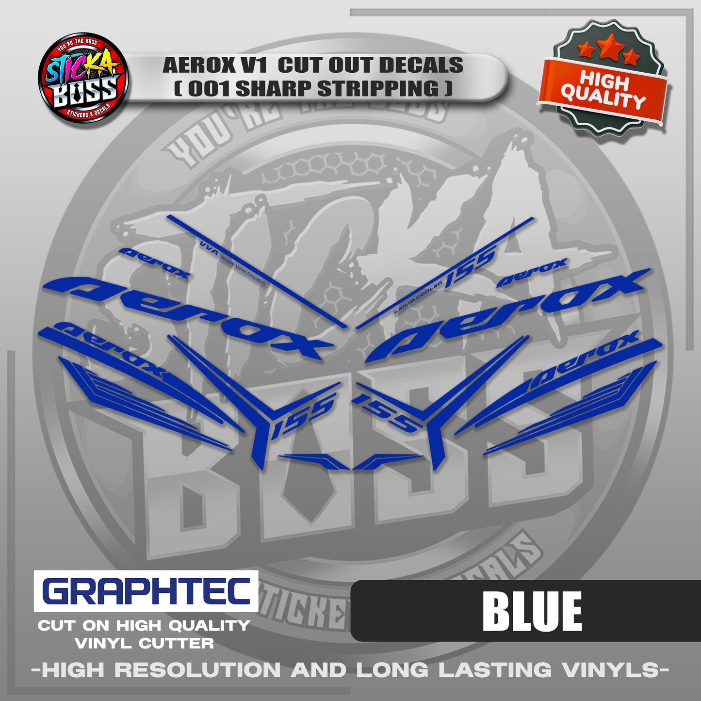 AEROX V1 CUT OUT DECALS ( 001 SHARP STRIPPING ) | VINYL WATERPROOF CUT-OUT STICKER DECALS