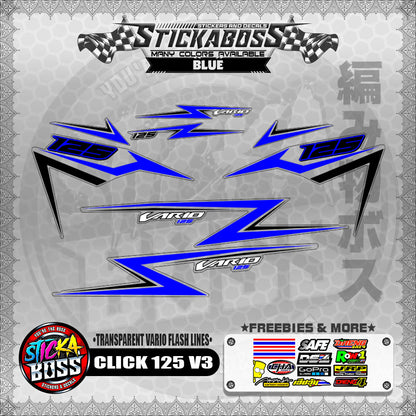 【PREMIUM UV PRINT】TRANSPARENT CLICK 125 V3 DECALS ( VARIO FLASH LINES )【WITH FREEBIES】