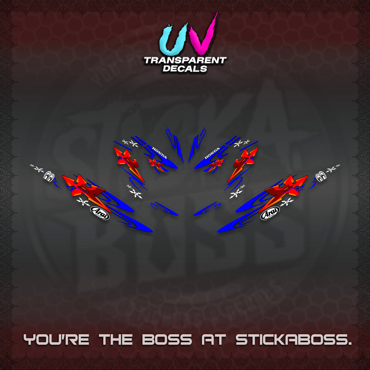 CLICK 125 V4 UV TRANSPARENT DECALS (2026 ARAI STAR RACING DESIGN) STICKER DECALS By STICKABOSS