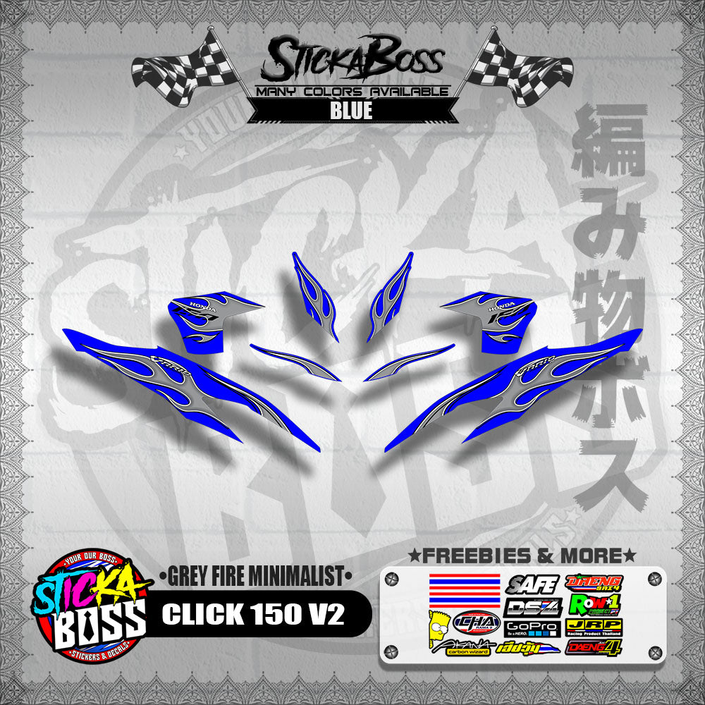 CLICK 150 V2 DECALS ( GREY FIRE MINIMALIST )【WITH FREEBIES】