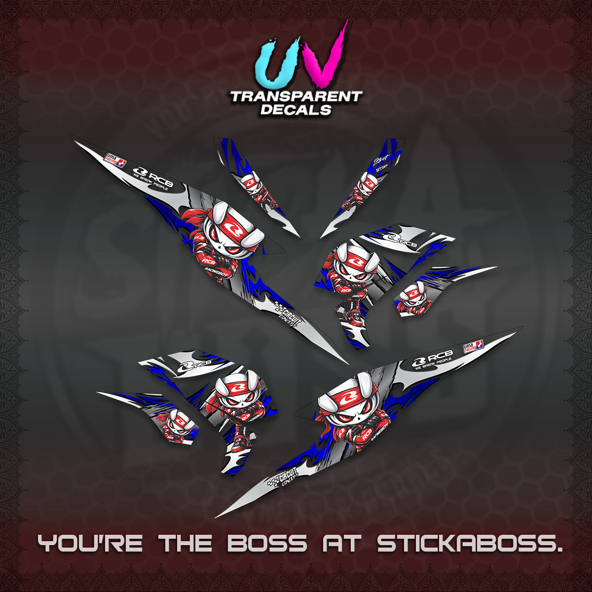 BEAT FI V3 UV TRANSPARENT DECALS (2026 NEW RCB 2.0 DESIGN) STICKER KITS BY STICKABOSS