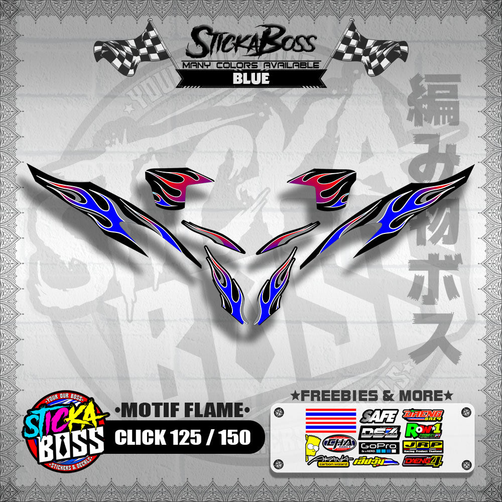 CLICK 125 / 150 V2 DECALS ( MOTIF FLAME )【WITH FREEBIES】