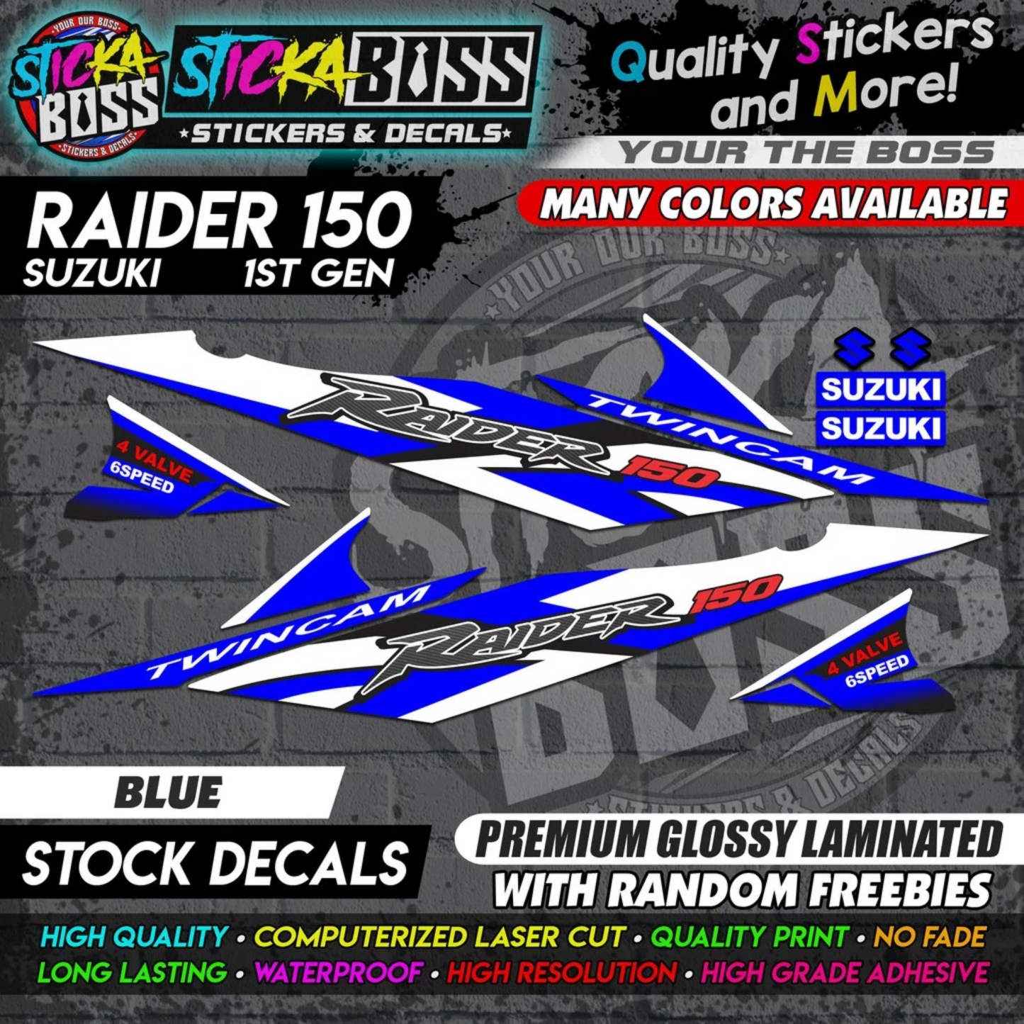 Suzuki Raider 150 1st Gen Decals (Stock Design) [ASSORTED COLORS]【PREMIUM GLOSSY LAMINATED】