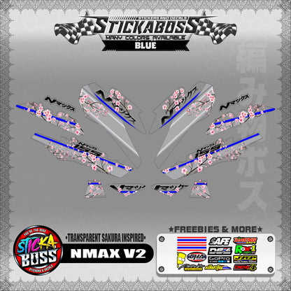 【PREMIUM UV PRINT】TRANSPARENT NMAX V2 STICKER DECALS ( SAKURA INSPIRED )【WITH FREEBIES】