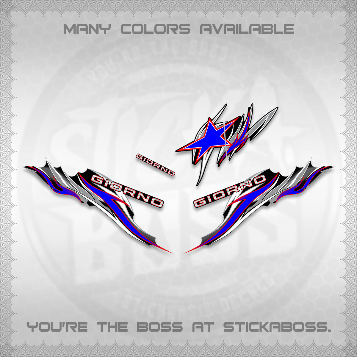GIORNO 125 DECALS (2026 NEW TRIBAL FIRE NTN) STICKER DECALS BY STICKABOSS