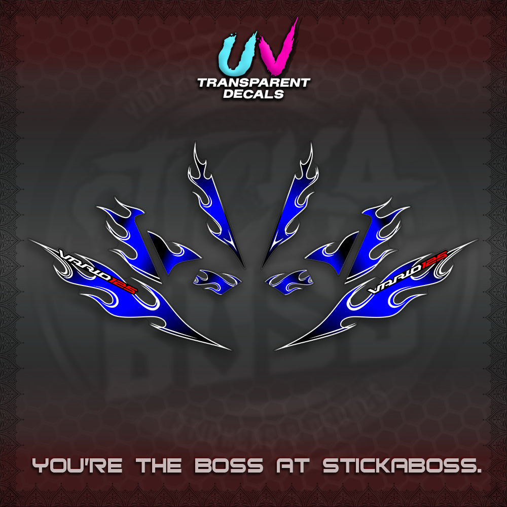 CLICK 125 V4 UV TRANSPARENT VARIO DECALS (2026 MOTIF FLAME 1 TONE)STICKER DECALS By STICKABOSS