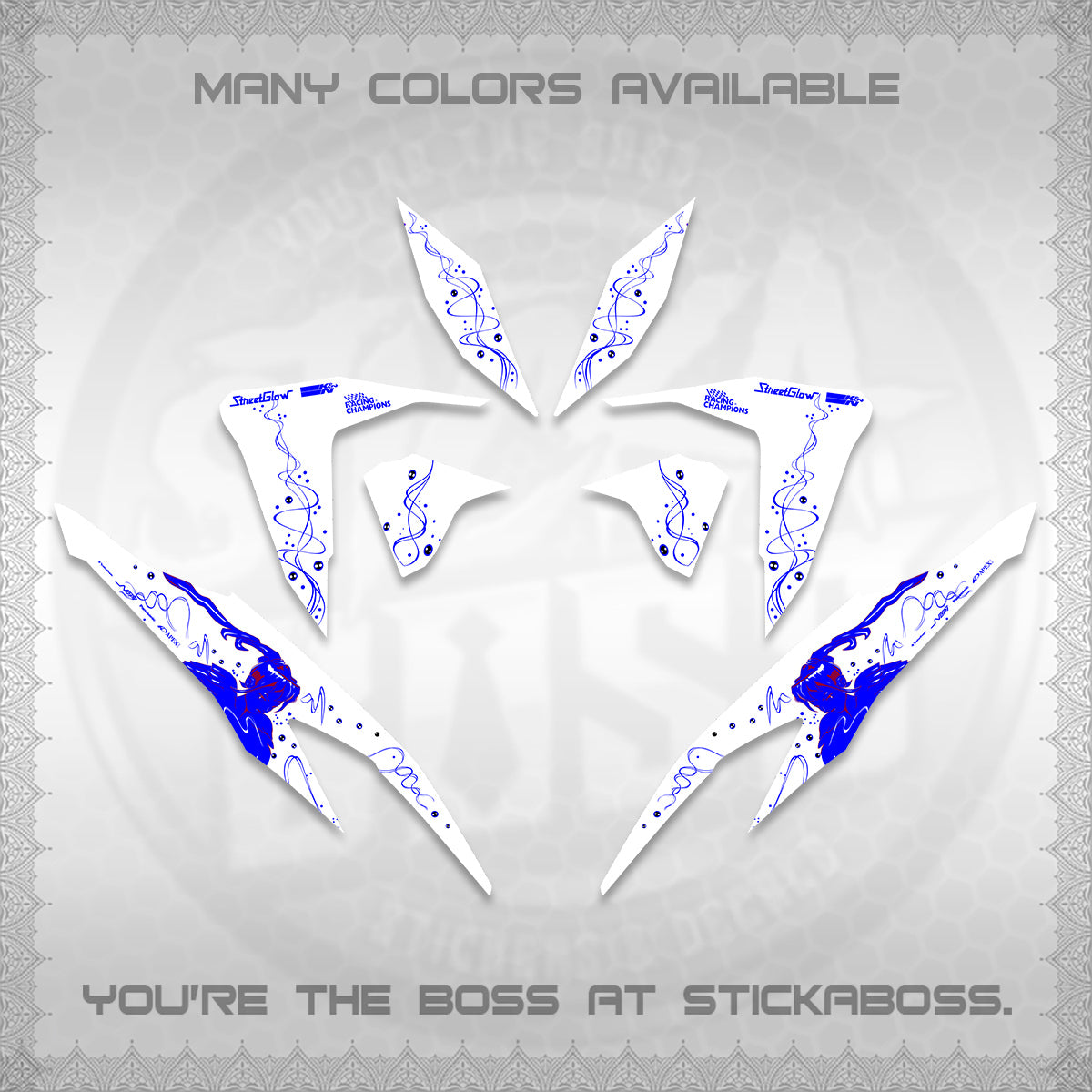 CLICK V2 FOR WHITE DECALS (2026 2F2F SWIRL DESIGN) STICKER KITS BY STICKABOSS